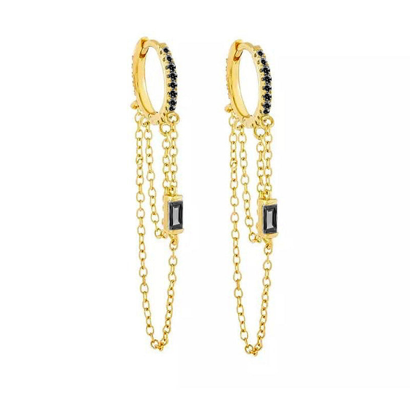 Jeweled Chain Tassel Design Micro-Inlaid Earrings