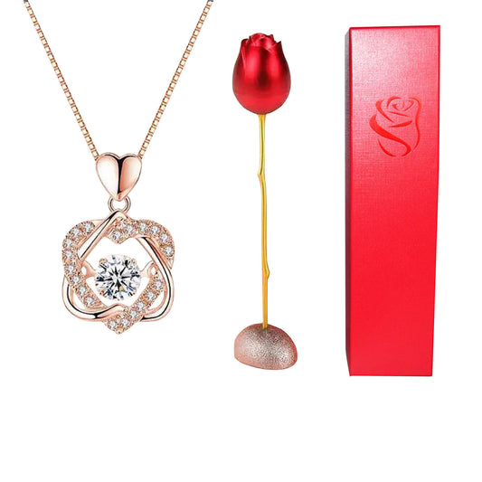 Rose Head Jewelry box Heart Crystal Pendant Necklace