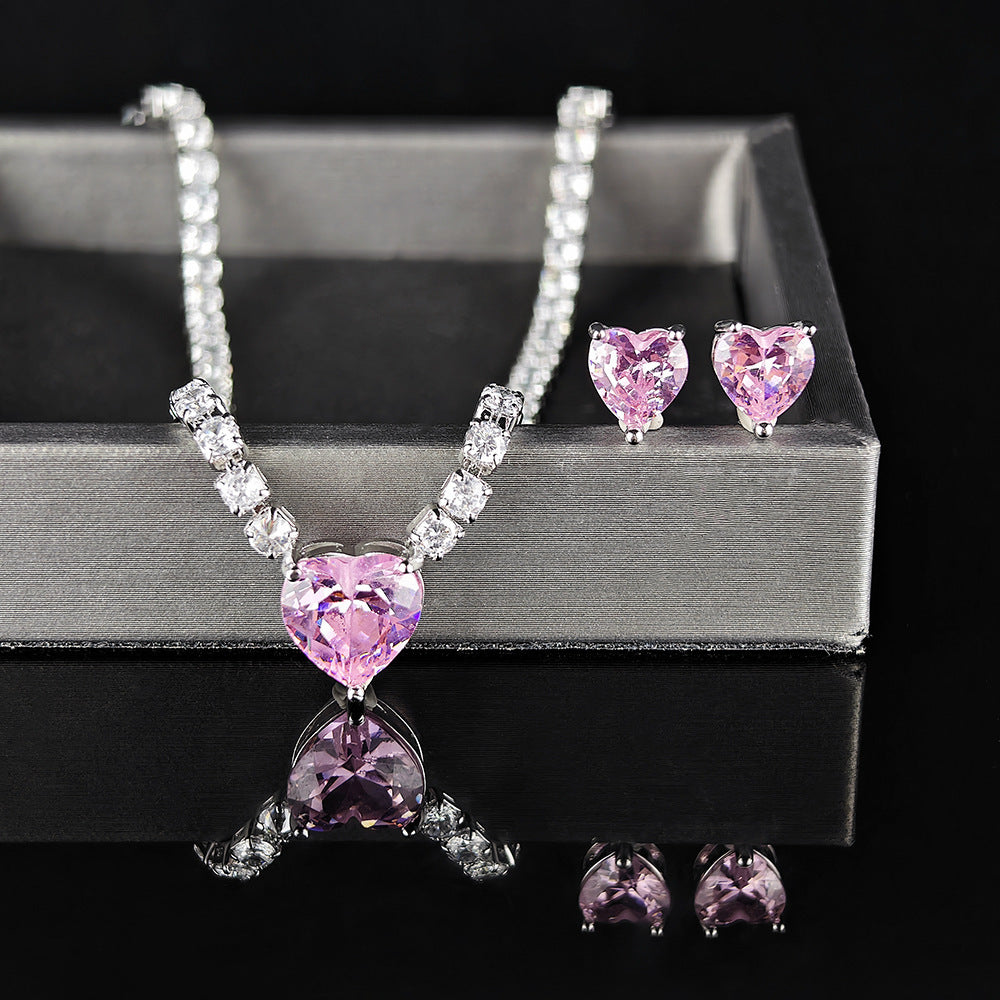 Two-piece Sweetheart Crystal Diamond Necklace and Earrings set