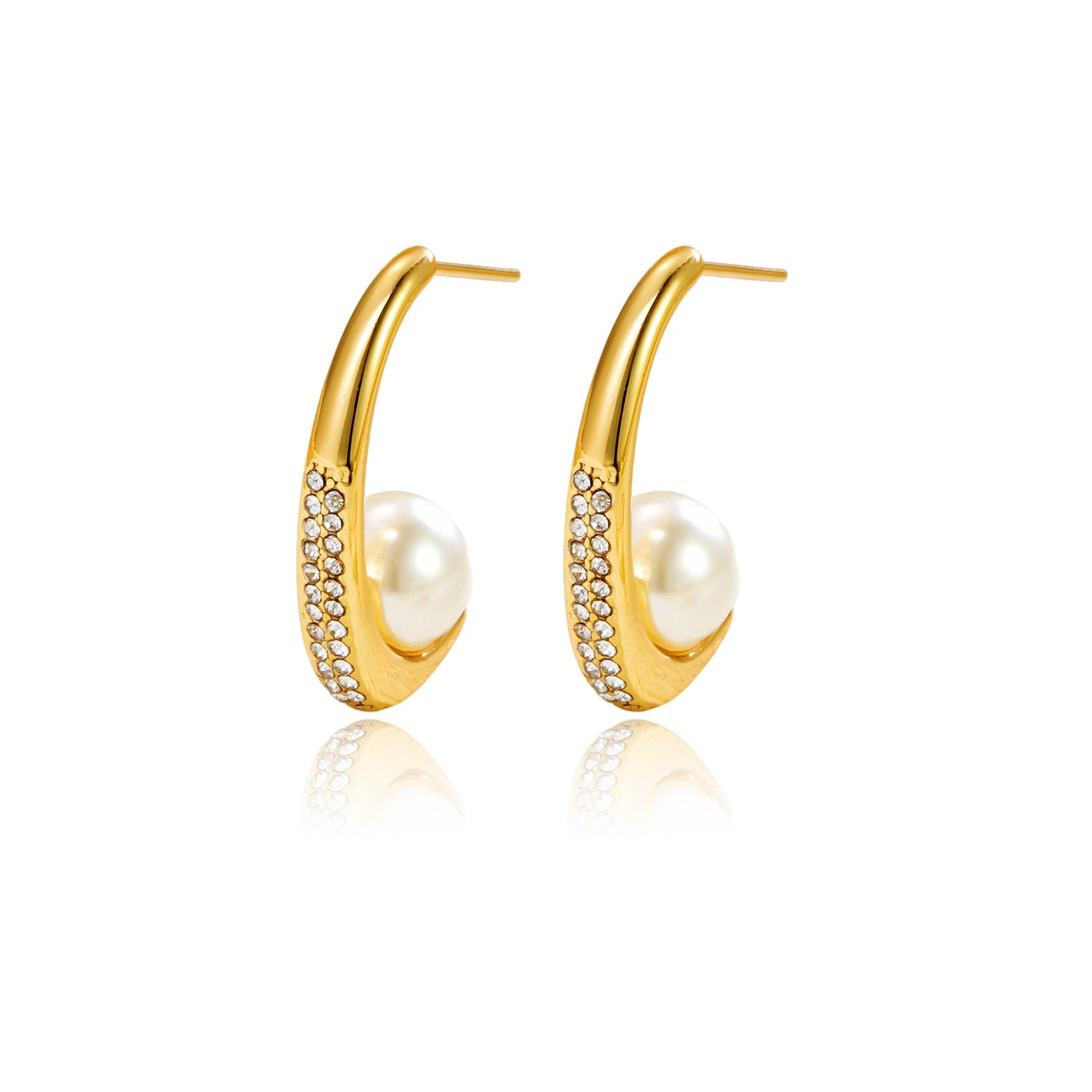 Inlaid Crystal Diamond Rhinestone and Pearl Earrings