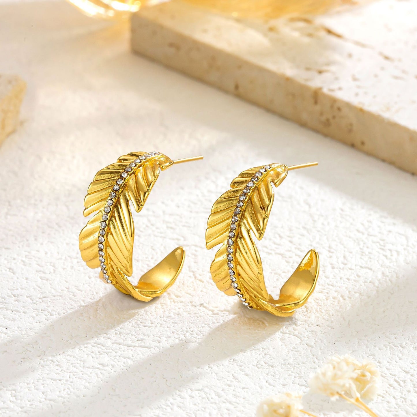 Feather Rhinestone Earrings