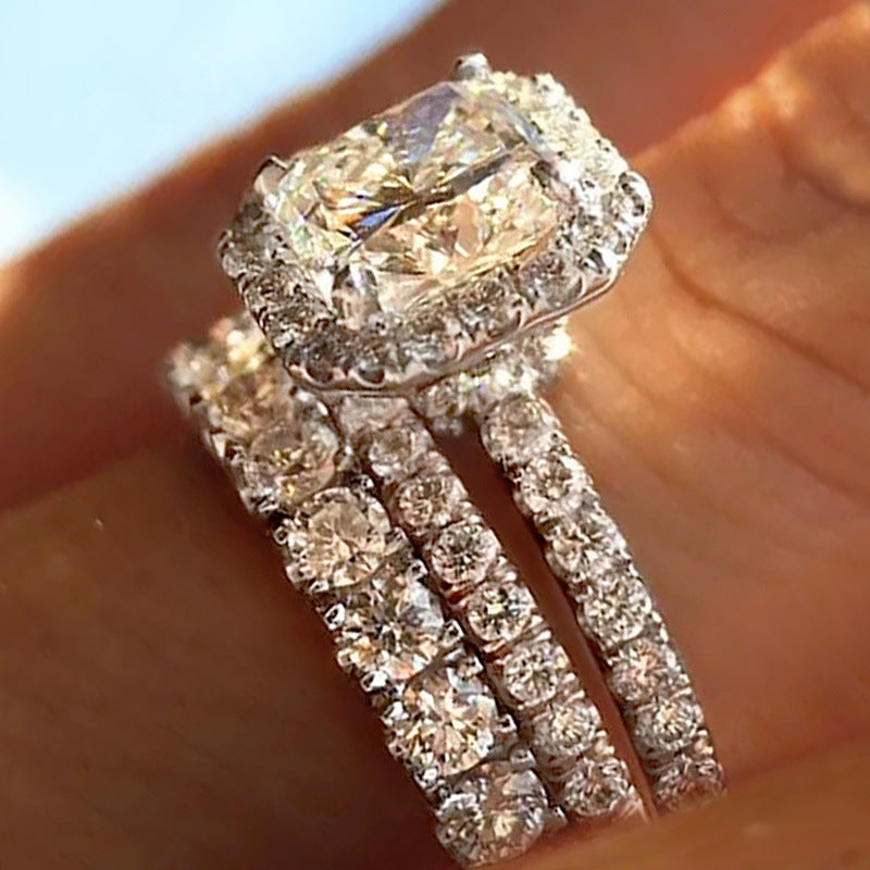 Large Crystal Diamond Three Ring Set