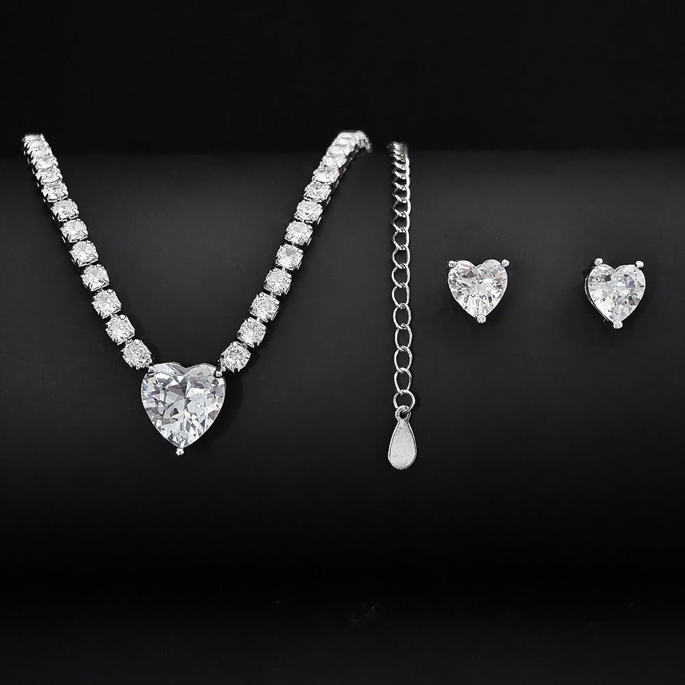 Two-piece Sweetheart Crystal Diamond Necklace and Earrings set