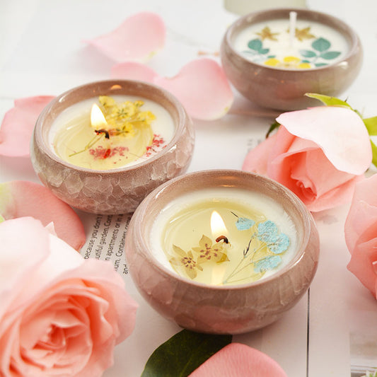 Fragrant Candles Ceramic Cup with Dried Flowers Tealight