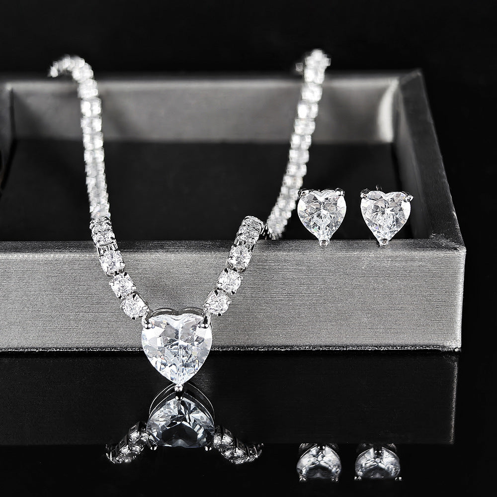 Two-piece Sweetheart Crystal Diamond Necklace and Earrings set