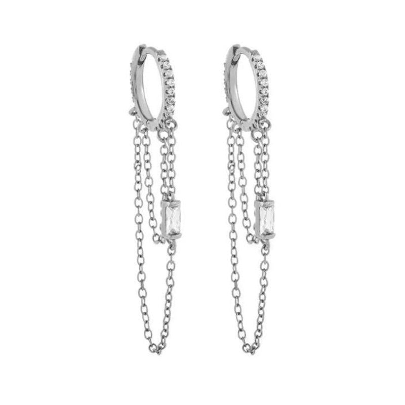 Jeweled Chain Tassel Design Micro-Inlaid Earrings