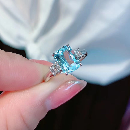 Elegant Light Ocean Blue Topaz Adjustable Ring