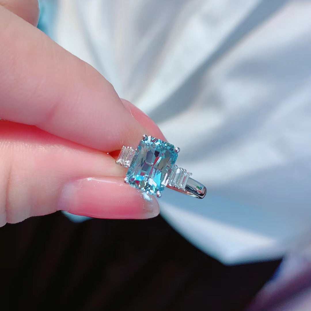 Elegant Light Ocean Blue Topaz Adjustable Ring