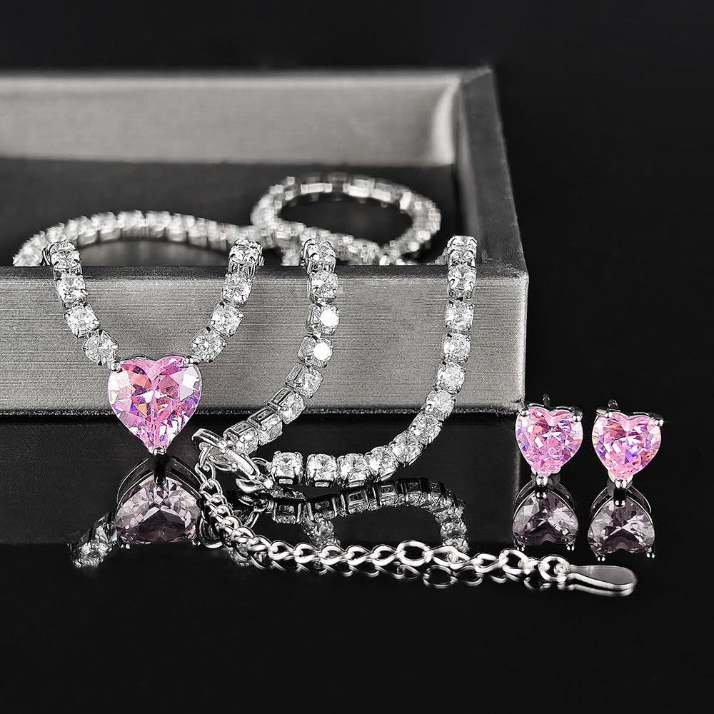 Two-piece Sweetheart Crystal Diamond Necklace and Earrings set