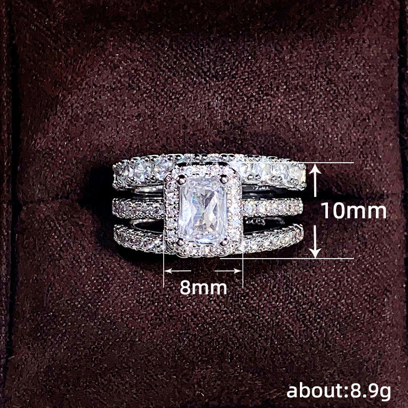 Large Crystal Diamond Three Ring Set