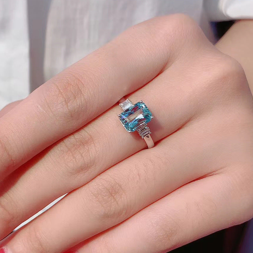 Elegant Light Ocean Blue Topaz Adjustable Ring