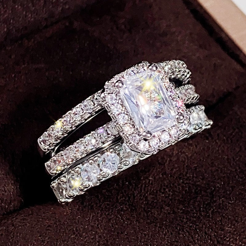 Large Crystal Diamond Three Ring Set