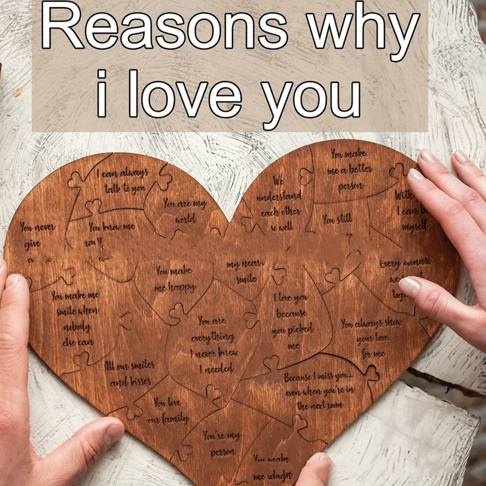 Reasons Why I Love You Wooden Heart Puzzle