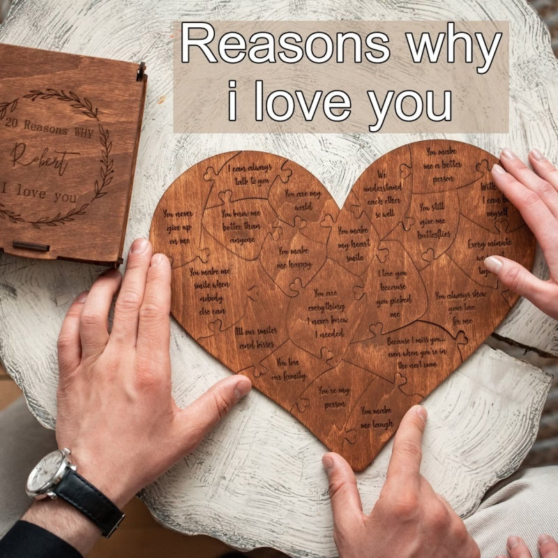 Reasons Why I Love You Wooden Heart Puzzle