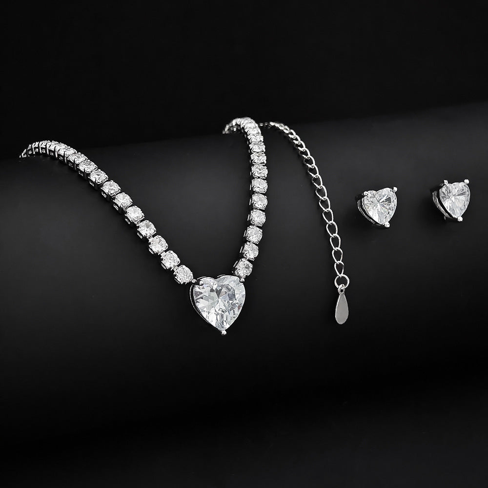 Two-piece Sweetheart Crystal Diamond Necklace and Earrings set